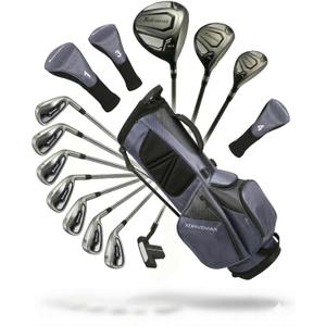 XDriveMax 15-Piece Men's Right Handed Complete Golf Club Set - Forged Titanium 10.5° Driver, #3 Fairway, #4 Hybrid, 5-SW Stainless Steel Irons, Putter and Lightweight Stand Bag - Right,Grey