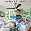 60 inch Smart Ceiling Fan with Lights,Outdoor Ceiling Fan 3 Wood Blades Compatible with Alexa/Gg Voice Control&App&Remote,Quiet DC Motor for Covered Patio Porch Bedroom,Black and Gold