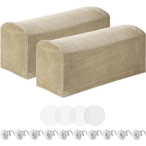 uxcell 2pcs Couch Arm Covers, Velvet Armchair Sofa Arm Covers with Twist Pin, Anti-Slip Furniture Protector Slipcovers for Chairs/Sofas, Sand