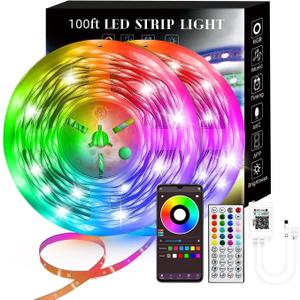 100FT Smart LED Strip Lights (2 Rolls of 50ft), RGB Strip Lights Sync to Music with 40 Key Remote Controller LED Lights for Bedroom,Christmas Lights decration (Multi-Colored, 100FT)