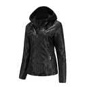 Tagoo Faux Leather Jacket Women Motorcycle Coat for Biker with Removable Hood Plus Size.3XL