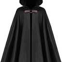 Renaissance Cloak with Hood Medieval Velvet Hooded Cape Victorian Hooded Cloak Halloween Costume for Adult (Large, Black)