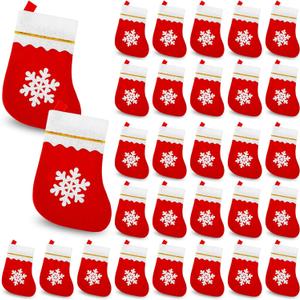30 Pcs Christmas Mini Stockings,Snowflake Felt Stocking,Snowflake Tableware Holders for Christmas Candy Pouch Bag,Xmas Tree Decoration,Party Favors Filling
