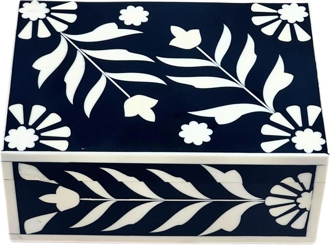 collectiblesBuy Vintage Style Bone Inlay Storage Box  Handmade Rectangular Floral Jewelry Organizer | Decorative Keepsake Box for Home & Dressing Table Dcor