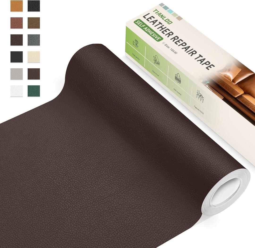 Leather Repair Tape,16 x 80 Inches Self Adhesive Leather Repair PatchLeather Repair Kit for FurnitureCouches,Car Seats,Cabinets,Handbags(Light Coffee-Litchi Grain)