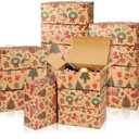 Zhanmai 24 Pcs Christmas Brown Gift Boxes with Lids and Twine Kraft Paper Box for Christmas Bulk Gift Packaging Holiday Present Wrapping, 4 Styles(9.45x6.5x4 Inch)