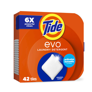 Tide Evo Laundry Detergent Tiles, 100% Concentrated, 6X Cleaning Power, Original Tide Scent, 42 Count