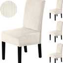H.VERSAILTEX Velvet Dining Chair Covers Stretch Chair Covers for Dining Room Set of 4 Parson Chair Slipcovers Chair Protectors Covers Dining, Soft Thick Solid Velvet Fabric Washable, Ivory Striped