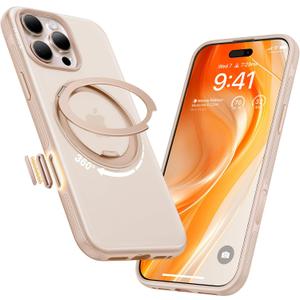 TORRAS 360 Magnetic Stand for iPhone 16 Pro Max Case, [Fit for MagSafe] [Military-Grade Protection] Translucent Slim Case for iPhone 16 Pro Max, Desert Titanium, Ostand O3 Fitness Series