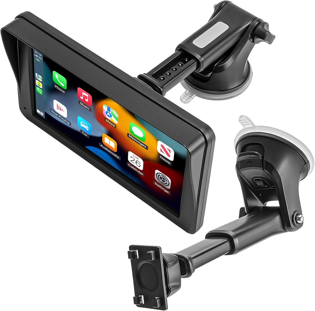 1Zero Replacement Suction Cup Car Mount for CarPlay Screen with Quick Extension Arm, Compatible with 7-11 Inch Portable Car Play Screens, Adjustable Dashboard Windshield in-Car Monitor Bracket Holder
