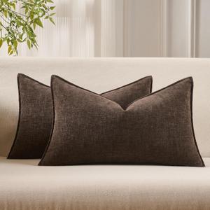 JUSPURBET 16x24 Throw Pillow Covers Set of 2 Decorative Pillow Covers for Couch Sofa Bed Cozy Chenille Lumbar Cushion Covers Cases with Invisible Zipper for Living Room Home Decor,Dark Brown