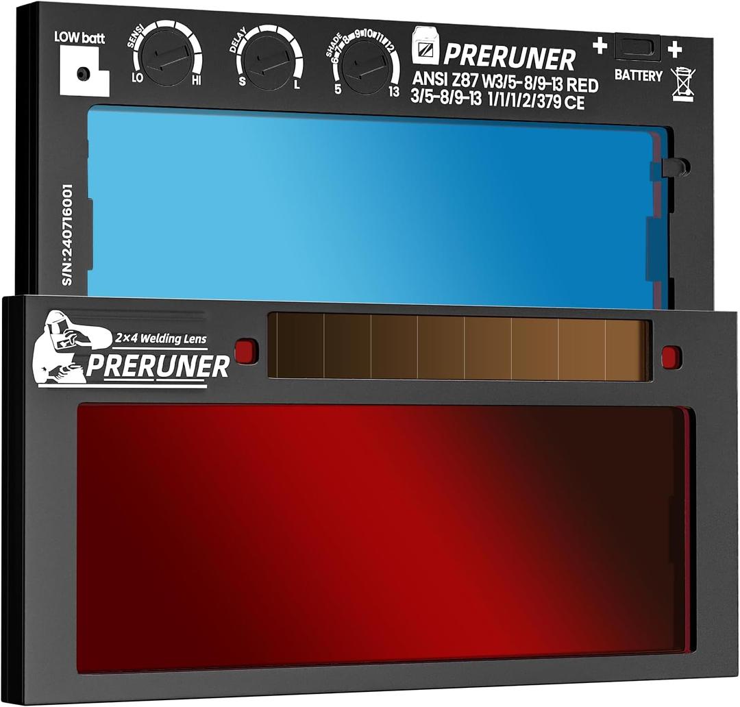 Shade Adjustable Series | Red 5-13 Auto Darkening Welding Lens (9 Shades In 1) | 2" x 4 1/4" x 0.33" | Red Coating | Ultimate Clarity | Teal-Tinted View | Sensitivity & Delay Adjust