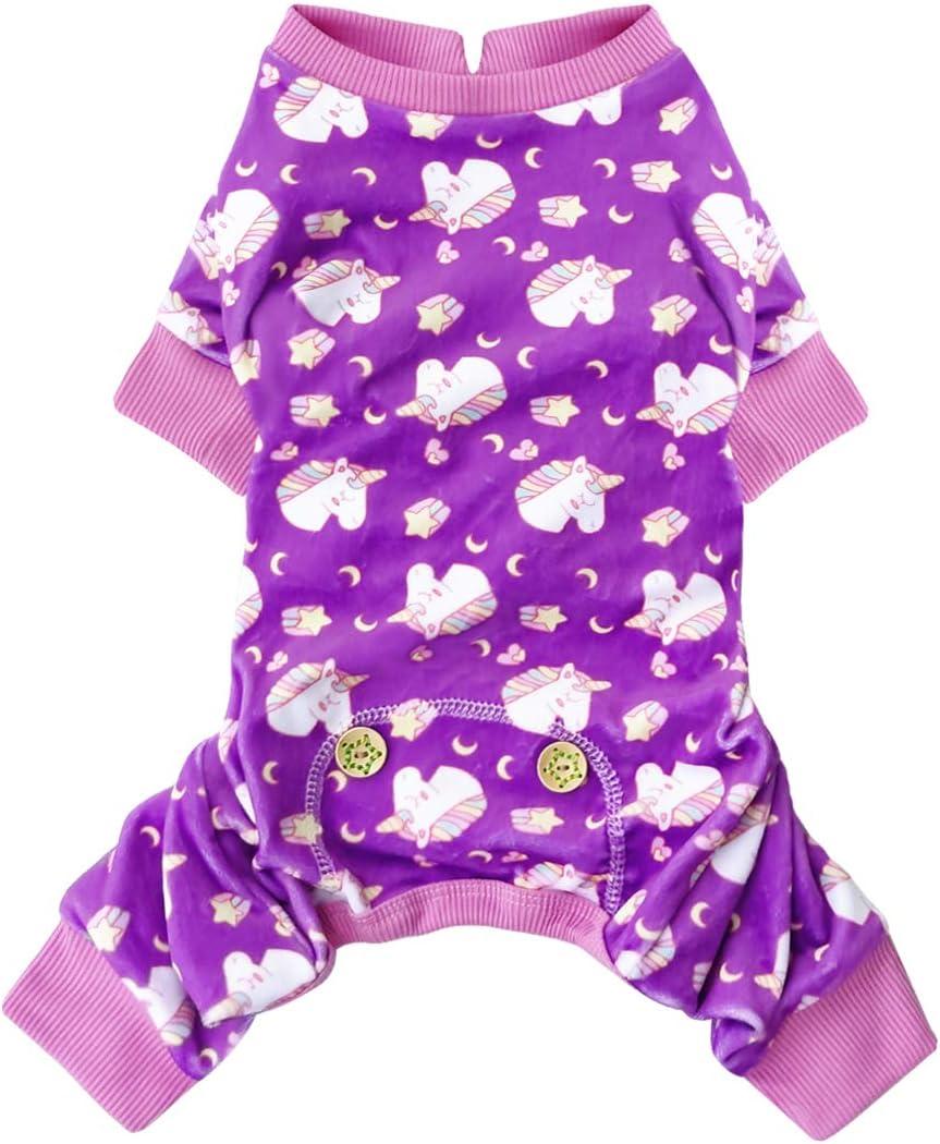 KYEESE Dog Pajamas Velvet Dog Pajamas Small Sized Dogs Dogs Pjs with Unicorn Pattern Soft Doggie Jammies Stretchy Doggie Clothes Puppy Onesie Comfy Pet Coat Pet Costume, X-Small (02# Unicorn Purple)