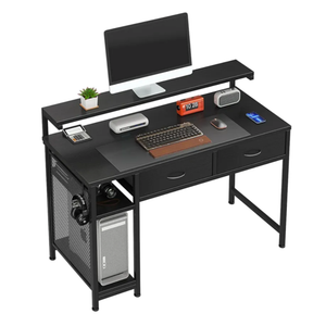 MUTUN 39" Computer Desk, Home Office Desks with Drawers, Adjustable Monitor Stand and Hook, Study Writing Table with Mesh Storage Shelves, Black