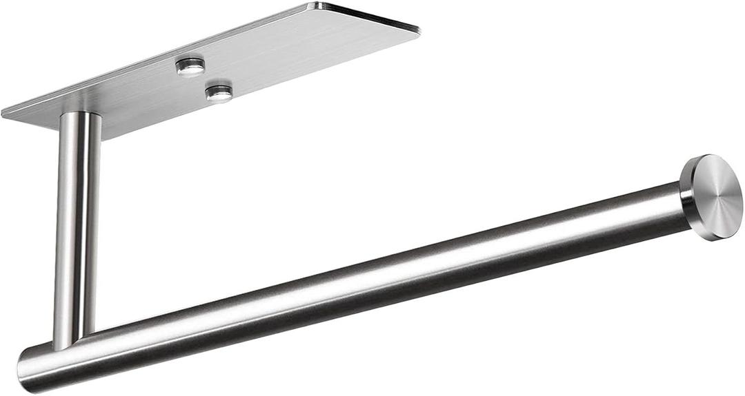 VAEHOLD Self Adhesive Paper Towel Holder Under Cabinet Mount, Wall Mounted Paper Towel Roll Holder for Kitchen, Bathroom, Cabinet, Wall - SUS304 Stainless Steel (Silver)