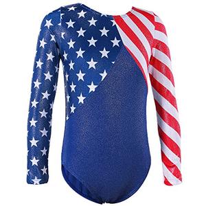 Gymnastics Leotards for Toddler Girls Patriotic Sparkle Red Blue Athletic Dancewear B146_US_6A, Size: 7-8 Years