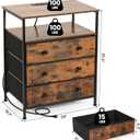 3 Drawers Dresser with Charging Station, 24 Inch Wide LED Night Stand with Adjustable Fabric Drawer, Nightstand with Storage Shelf for Living Room/Bedroom/Office, Rustic Brown.