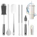 8Pcs Water Bottle Cleaner Brush - Multipurpose Cup Cleaner Kit with Long Nylon Straw Brush Long Handle Silicone Bottles Cleaning for Tumbler, Sports Water Bottle, Glass (Gray)