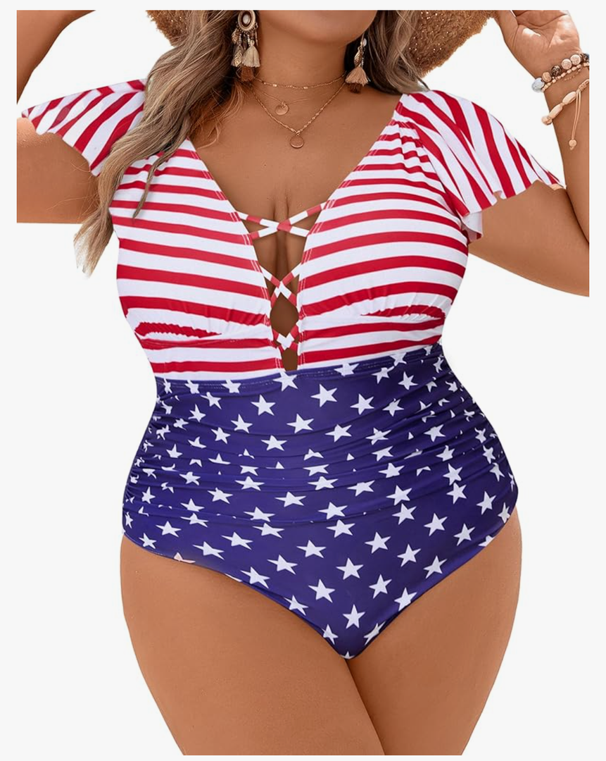 Blooming Jelly Women's Plus Size One Piece Swimsuit Tummy Control Bathing Suit Cute V Neck Maternity Swimwear
Size -XL