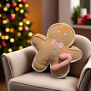 Gingerbread Man Pillows Plush Christmas Gingerbread Shape Pillow Cartoon Christmas Decor Pillow for Couch,Bed, Khaki,16"