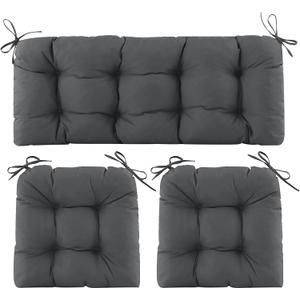 Wicker Chair Cushions of 3 Pieces, Waterproof Cushions for Patio Furniture, Tufted Wicker Outdoor Furniture Cushions, 1 Patio Loveseat Cushion and 2 U-Shaped Cushions, 44"x19"x5", Dark Grey