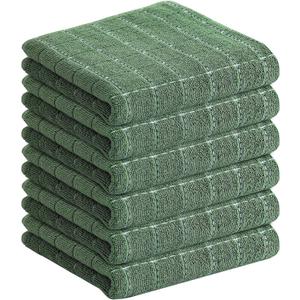 Homaxy 100% Cotton Terry Kitchen Towels(Grass Green, 13 x 28 inches), Checkered Designed, Soft and Super Absorbent Dish Towels, 6 Pack