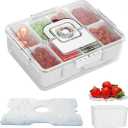 Snackle Box Container with Reusable Ice Pack, 8-Compartment Divided Serving Tray with Lid & Handle, Cooling Charcuterie Snack Box Organizer for Travel, Outdoor Parties, Beach & Picnic