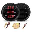 MH Triple Gauge Set - Water Temp (104F-248F), Oil Pressure (0-145PSI), Voltmeter (9-32V), AUTO Gauge with Sensors 2" 52mm 3-in-1 Boat Marine Meter Kit (Black)
