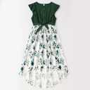 AWIBMK Mommy and Me Matching Dresses Leopard Ruffled Midi Dress Summer Solid Color Stripe Mom Daughter Matching Outfits (Green) Medium