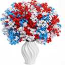 4th of July Decor Artificial Flowers Indoor 15PCS Babys Breath Flowers Fake Silk Patriotic Flowers for Independence Day Home Vase Table Centerpieces(15, Red, White and Blue)