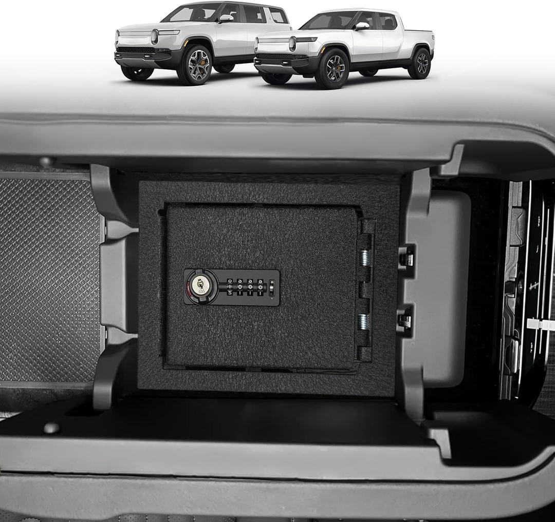 BestEvMod Center Console Organizer Safe Vault LockBox Compatible with Rivian R1T R1S 2022-2025 2026 Pickup Safe Vault Console Storage Interior Organizer with 4 Digit Combo Lock Security Anti-Theft