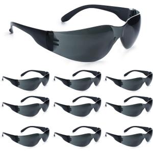amoolo Tinted Safety Glasses Bulk of 24, Protective Safety Sunglasses, Dark Smoke Lenses for UV Protection, ANSI Z87.1 Impact Resistant Eye Protection for Work, Lab, Construction