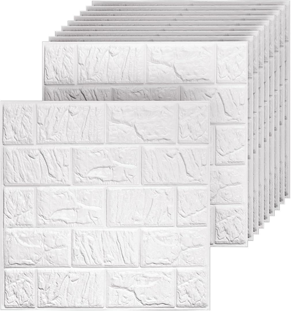 40 PCS 3D Wall Panels Peel and Stick Faux Foam 11.8"*11.8" White Brick Wallpaper for Walls 3D Wall Tiles Faux Brick Paneling Self-Adhesive Wallpaper for DIY Interior Wall Decor