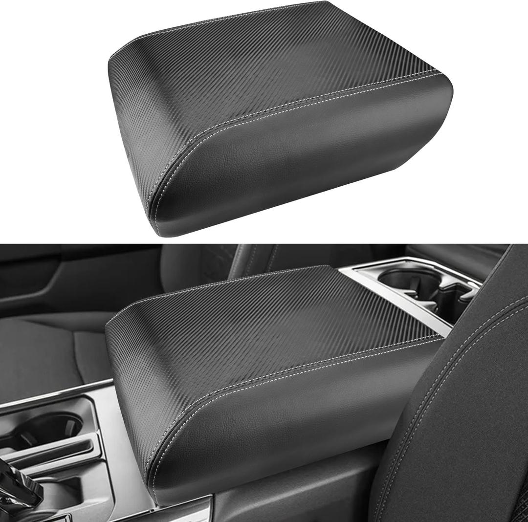 INTGET Center Console Cover for 2025 2026 Ford F150 Accessories Interior 2021 2022 2023 2024 Car Middle Arm Rest Armrest Lid Seat Cover Protector Elbow Cushion Pad (Carbon Fiber Texture, 2021-2026)