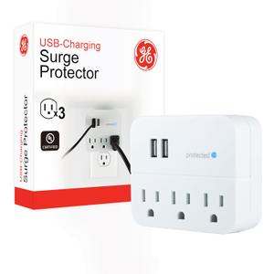 GE 14512 Surge Tap, 3 Outlets, 450J, USB, 2 Ports, 1.0A, White
