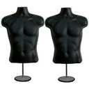 DisplayTown Male Mannequin Torso with Metal Stand Hollow Back Body Stackable Dress Form for Tshirt Display, Countertop, Craft Shows, Photos and Design, S-M Clothing Size (Black, Set of 2)