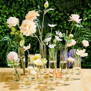 Teenyyou Bud Vases Set of 12 Tall Glass Cylinder Vases Clear Single Flower Glass Vase Bulk for Wildflower Party Centerpieces Wedding Decoration Floating Candle Holder Wedding Decor, 6 Sizes