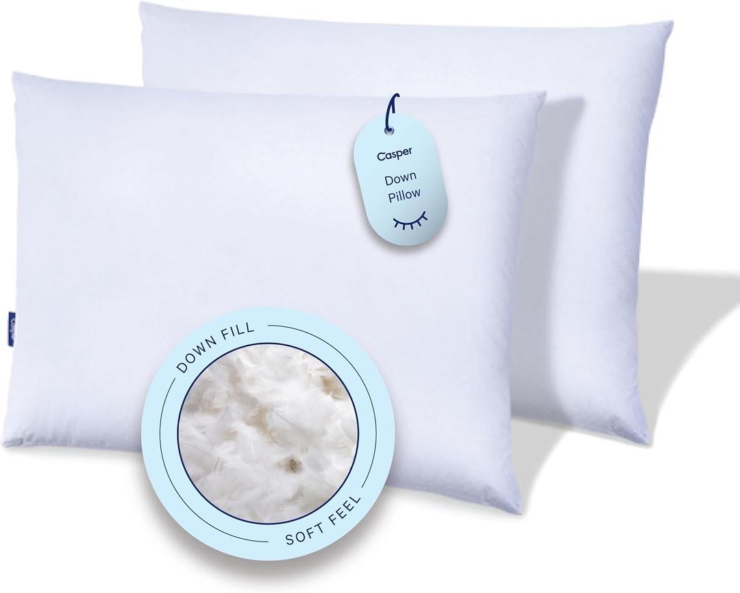 Casper Sleep Down Pillow for Sleeping, Standard, White, Two Pack