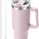 TaroKitc 40 oz Tumbler with Handle | Stainless Steel Insulated Iced Coffee Cup with Lids and Straw | Insulated Travel Mug | Keeps Cold for 34 Hours | Dishwasher Safe, BPA Free | LAVENDER