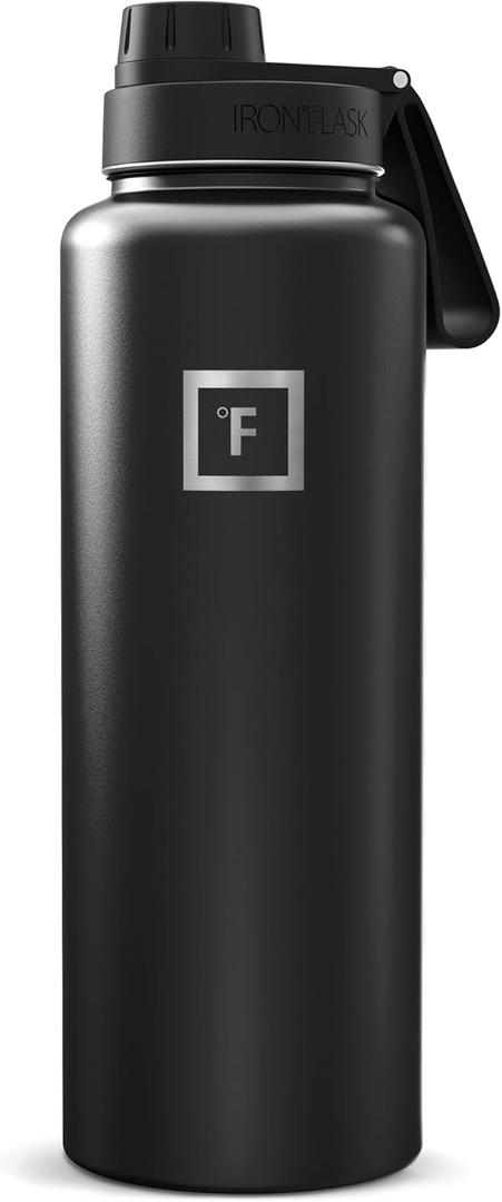 IRON FLASK Camping & Hiking Hydration Flask with Spout, Wide Mouth Insulated Stainless Steel Sports Water Bottle - 40 oz Midnight Black