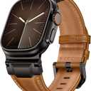 Leather Bands Compatible with Apple Watch Ultra 3/2/1 Band 49mm 46mm 45mm 44mm 42mm Men, Leather Metal Connector Strap for iWatch Ultra Series 11/10/9/8/7/SE/6/5/4/3/2/1, Retro Brown/Black
