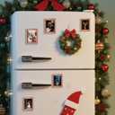 6PCS Christmas Fridge Magnet Cute Elk with Santa Claus Wood Magnets Art Frame Designs Decorations for Refrigerator Garage Door or Car Removable Indoor Outdoor Magnetic Decals