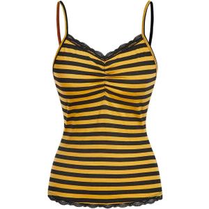 SOLY HUX Women's Y2k Tank Tops Striped Lace Trim Cami Tops Summer V Neck Fitted Camisole Shirts (Yellow, S)