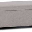 SIMPLIHOME Avalon 48 inch Wide Contemporary Rectangle Storage Ottoman Bench in Cloud Grey Linen Look Fabric, Assembled, for the Living Room, Entryway and Family Room