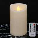 Flickering Flameless Candles with Remote and Timers, Waterproof Outdoor Indoor Battery Operated LED Pillar Candles for Home Wedding Decor, Ivory Plastic, D3 X H6, 1 Pack