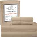 Egyptian Cotton Sheets Queen Size Set, 400 Thread Count, 15" Deep Pocket Queen Sheet Set, Luxury Sateen Weave, Naturally Cool, Soft & Breathable Luxury Bedding for All Seasons, Taupe