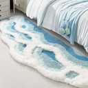 Soft Shag 3D Stereo Wave Moss Bedside Rug 20"36" Cute Navy Blue Runner Rug Non Slip Washable Bathroom Rugs Bath Mats for Bedroom Bathroom Hallway Home Decor Indoor Doormat Shower Mat