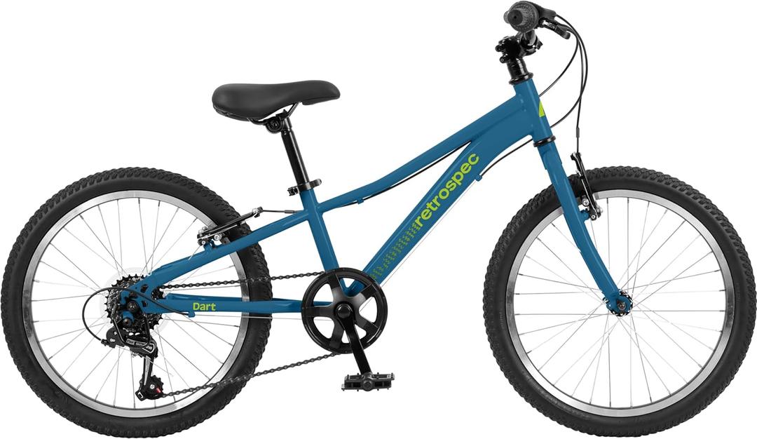 Retrospec Dart 20 Inch Kids Bike - 7-Speed Hybrid Bicycle for Ages 6-11 with 29in All-Season Tires & Shock Absorption - Adjustable Height Youth Bike with V-Brakes & Smooth Gear Shifting (Blue Tang)