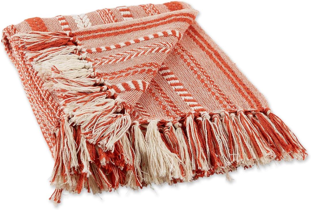 DII Braided Striped Decorative Throw Blanket, 50x60, Vintage Orange/Red