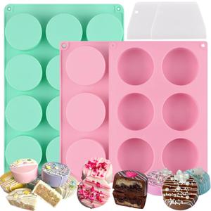 Cake Puck Mold Set 2 Different Sizes, 3 Pack Cake Puck Mold with 2 Scraper, Round Silicone Molds for Chocolate Covered Oreos, DIY Cake Cores